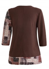 Geometric Print Patchwork Light Coffee T Shirt