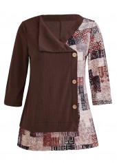 Geometric Print Patchwork Light Coffee T Shirt