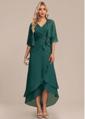 Scalloped Hem High Low Green Dress and Cardigan