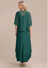 Scalloped Hem High Low Green Dress and Cardigan