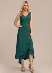 Scalloped Hem High Low Green Dress and Cardigan