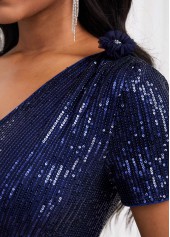 Sequin Long V Neck Short Sleeve Navy Jumpsuit