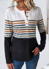 Striped Patchwork Multi Color Round Neck T Shirt