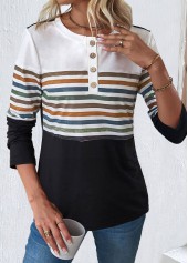 Striped Patchwork Multi Color Round Neck T Shirt