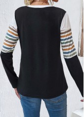 Striped Patchwork Multi Color Round Neck T Shirt