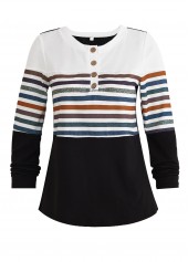 Striped Patchwork Multi Color Round Neck T Shirt