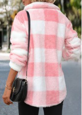 Plaid Button Light Pink Long Sleeve Coat