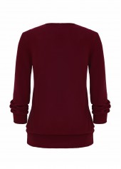 Plaid Fake 2in1 Wine Red Square Neck Sweatshirt