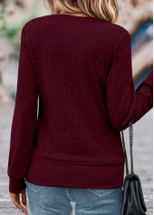 Plaid Fake 2in1 Wine Red Square Neck Sweatshirt