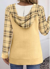 Plaid Patchwork Light Yellow Long Sleeve Hoodie