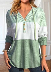 Light Green Long Sleeve Patchwork Hoodie