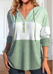 Light Green Long Sleeve Patchwork Hoodie