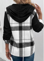 Plaid Patchwork Black Long Sleeve Hooded Coat