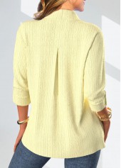 Light Yellow Shirt Collar Lace Long Sleeve Blouse