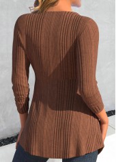 Geometric Print Button Dark Coffee T Shirt