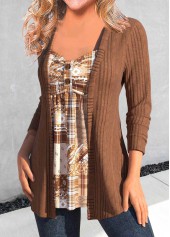 Geometric Print Button Dark Coffee T Shirt