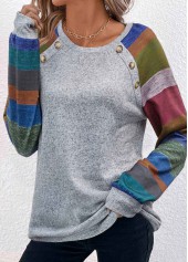 Striped Button Light Grey Marl T Shirt
