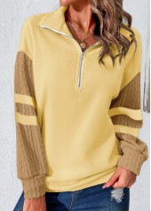 Light Yellow Turn Down Collar Zipper Sweatshirt