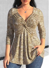 Heart Collar Twist Light Camel T Shirt