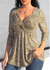 Heart Collar Twist Light Camel T Shirt