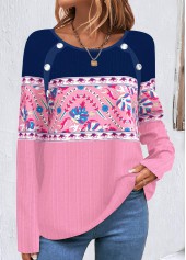 Tribal Print Button Multi Color T Shirt