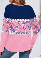 Tribal Print Button Multi Color T Shirt