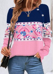 Tribal Print Button Multi Color T Shirt