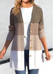 Striped Button Light Camel Long Sleeve Coat