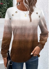 Plus Size Dark Camel Button Ombre T Shirt