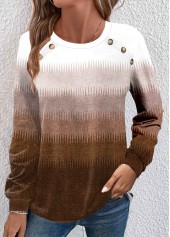 Plus Size Dark Camel Button Ombre T Shirt