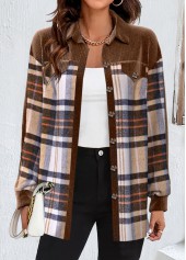 Plaid Patchwork Light Coffee Shirt Collar Coat