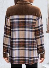 Plaid Patchwork Light Coffee Shirt Collar Coat