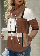 Geometric Print Lace Up Dark Coffee Sweatshirt