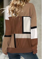 Geometric Print Lace Up Dark Coffee Sweatshirt