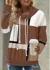 Geometric Print Lace Up Dark Coffee Sweatshirt