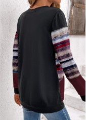 Geometric Print Patchwork Black Round Neck Sweatshirt