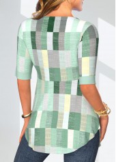 Geometric Print Patchwork Mint Green Fake Two Piece Twinset