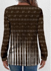 Ombre Button Dark Camel Round Neck T Shirt