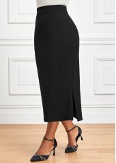 Side Split Elastic Waist Black Bodycon Skirt