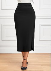 Side Split Elastic Waist Black Bodycon Skirt