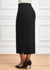 Side Split Elastic Waist Black Bodycon Skirt