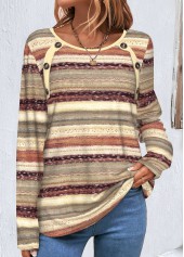 Geometric Print Button Multi Color T Shirt