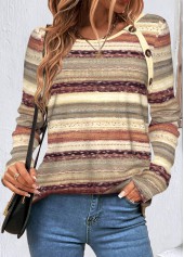 Geometric Print Button Multi Color T Shirt