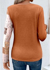 Patchwork Asymmetry Orange Scoop Neck T Shirt