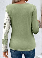 Patchwork Asymmetry Light Green Scoop Neck T Shirt