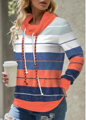 Striped Patchwork Multi Color Cowl Neck Sweatshirt