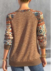 Tribal Print Lace Up Dark Camel T Shirt