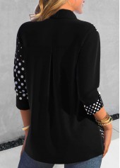 Polka Dot Asymmetry Black Shirt Collar Blouse