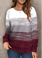 Plus Size Wine Red Geometric Print Long Sleeve Sweatshirt