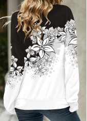 Floral Print Eyelet Black Cowl Neck Long Sleeve Sweatshirt